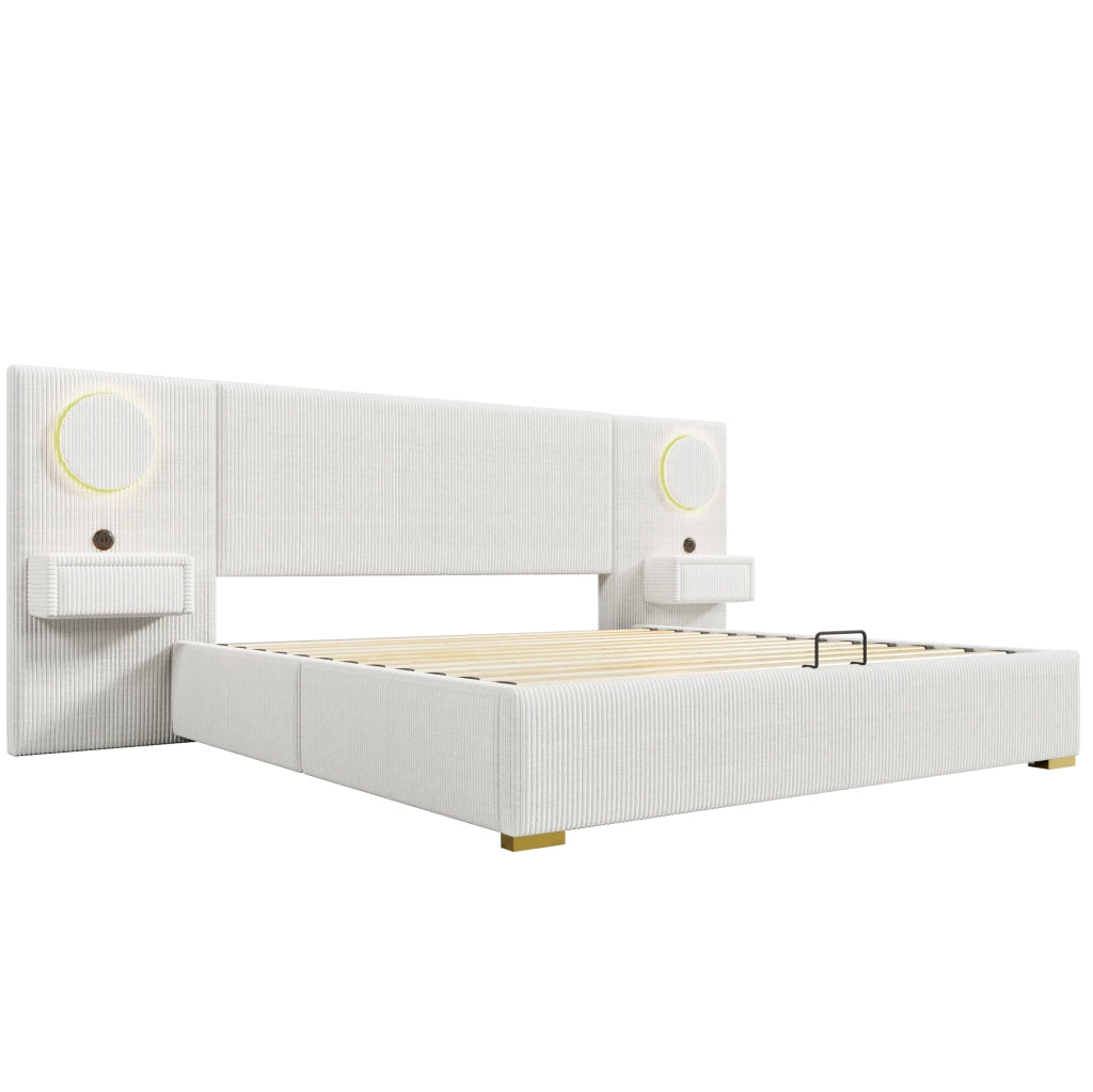 Letto matrimoniale 180x200 cm velluto beige con LED e USB