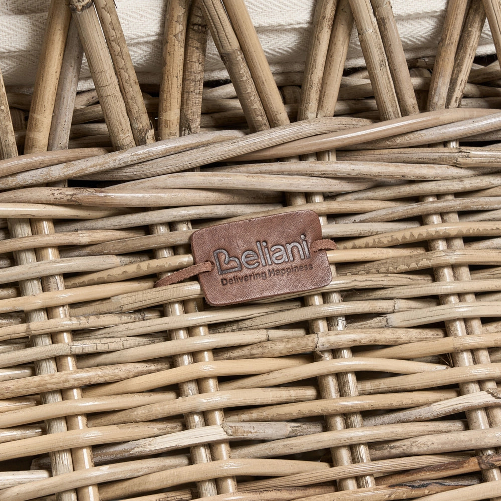 Poltrona da giardino in rattan naturale con cuscini dello schienale in cotone bianco sporco per interni ed esterni
