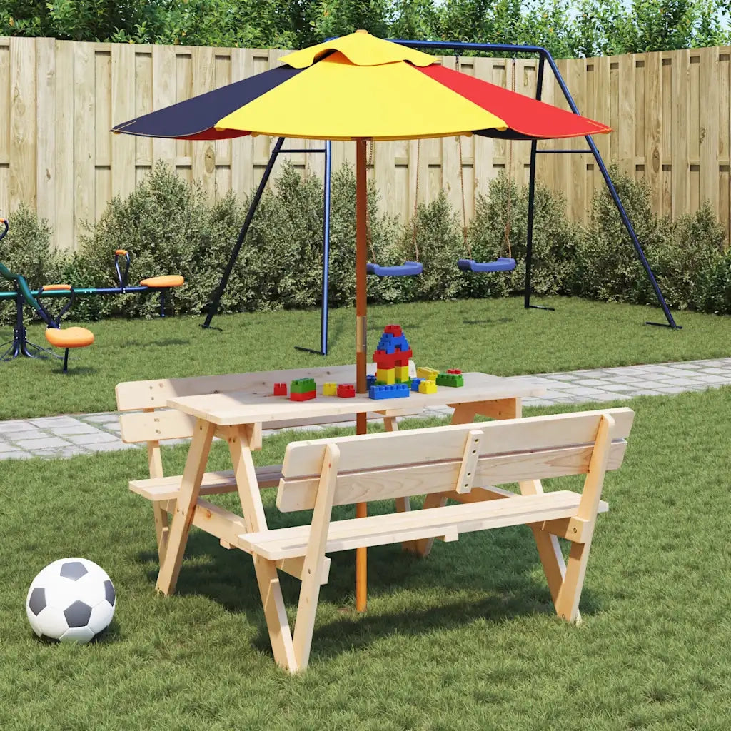 vidaXL Tavolo da Picnic per 4 Bambini con Ombrellone Legno di Abete