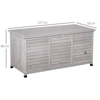 Panca Contenitore in Legno di Abete, Cassapanca da Esterno con Piedini Antiscivolo 127x56x60cm, Grigio