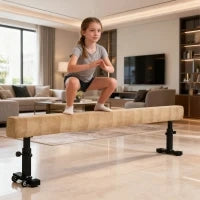 Trave Ginnastica Artistica con Altezza Regolabile e Piedini Antiscivolo, 226x31x59cm, Marrone