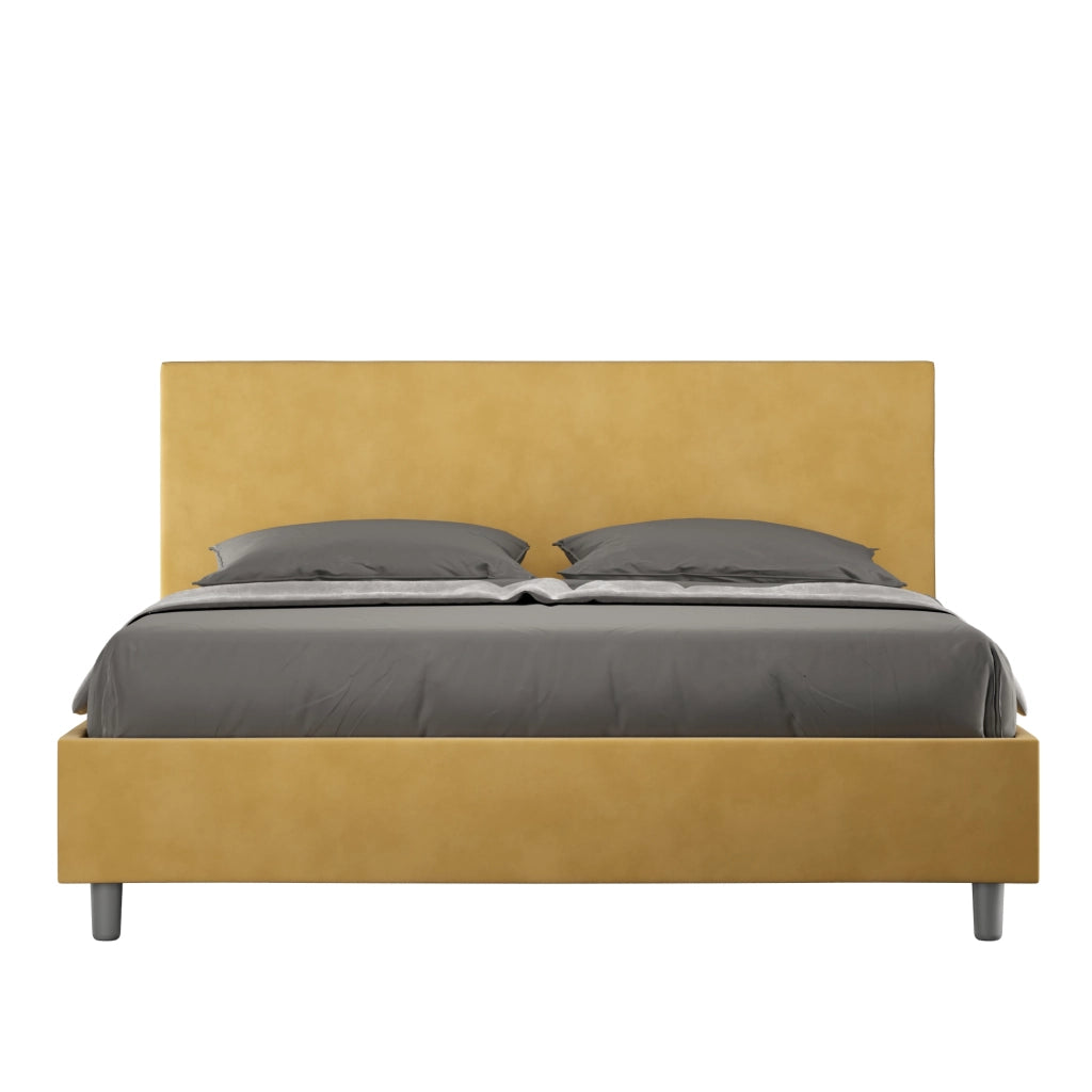 BS COM Letto matrimoniale contenitore imbottito 160x190 microfibra ocra