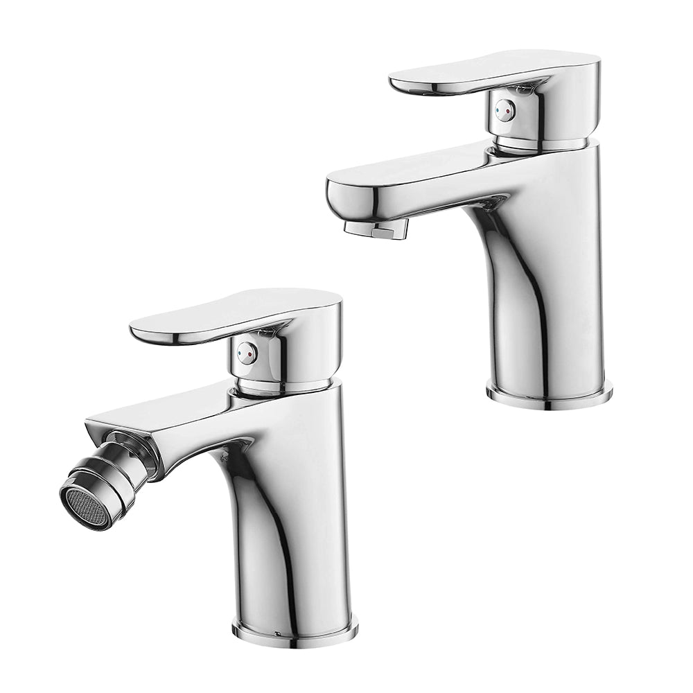 Set miscelatore lavabo e bidet cromo lucido con piletta a salterello Selma