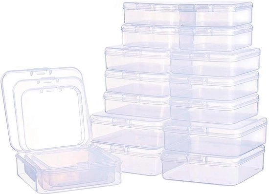 27 pezzi di scatole di plastica trasparente mini rettangolari con coperchio miste per oggetti, pillole, erbe, piccoli semi, accessori per gioielli