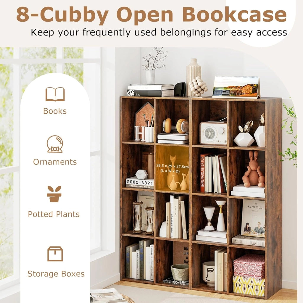 Libreria a 8 scomparti, scaffale autoportante con 2 fusibili ribaltabili, utilizzabile verticale/orizzontalmente, per soggiorno, studio, camera da letto, 121,5 x 29 x 61 cm (marrone)