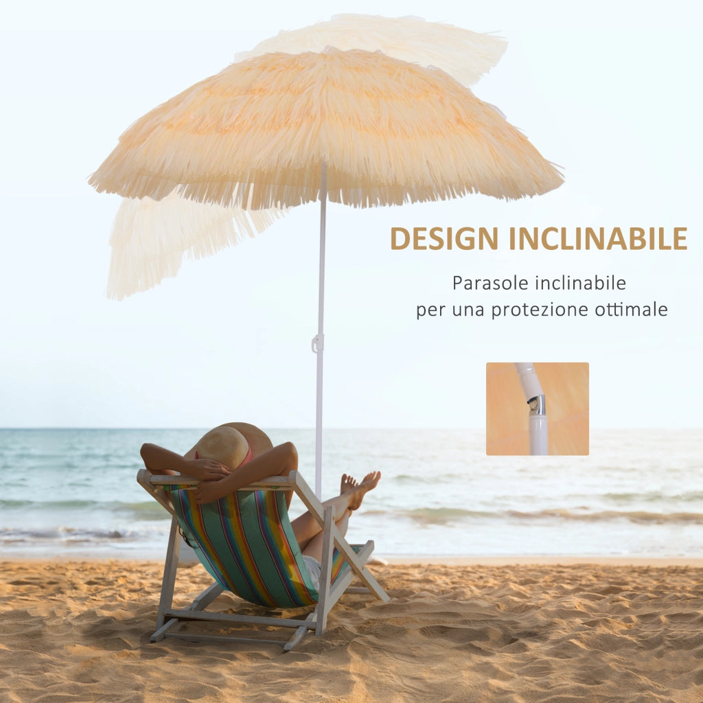 Easycomfort Ombrellone da Spiaggia a 8 Stecche con Palo Inclinabile, in Poliestere e Metallo, 1.6x2 m, Beige