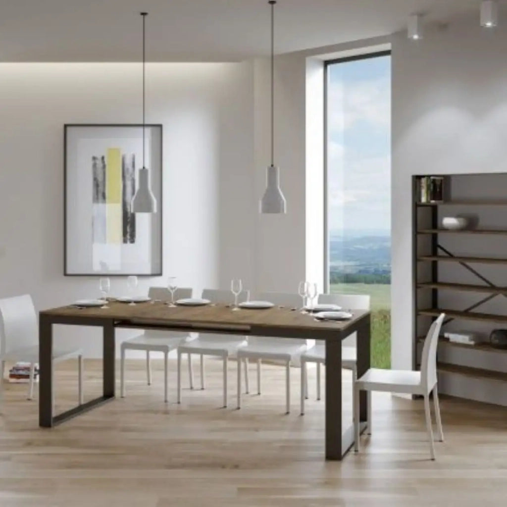 Tavolo allungabile 160/264x90 cm Tecno Evolution colore noce telaio e gambe antracite