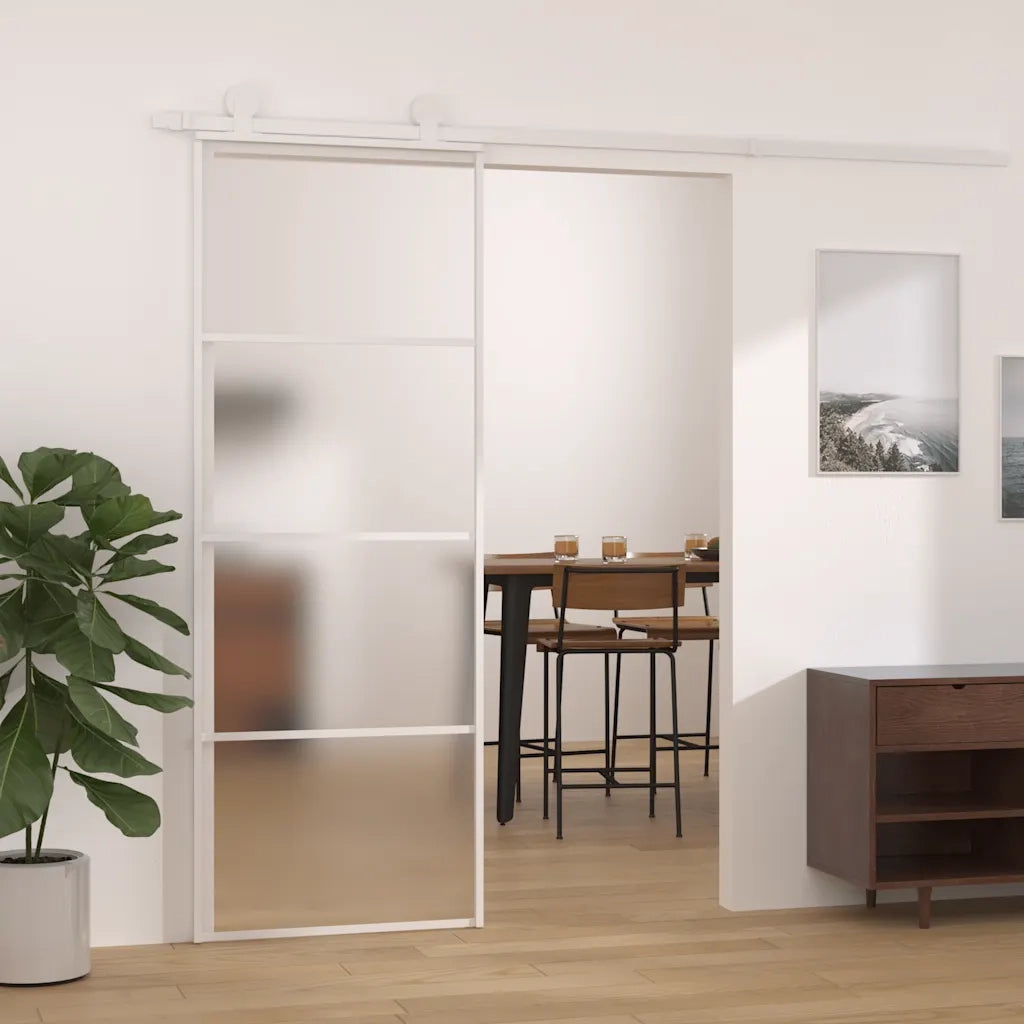 Porta Scorrevole in Vetro ESG e Alluminio 75x205 cm Bianca 151657