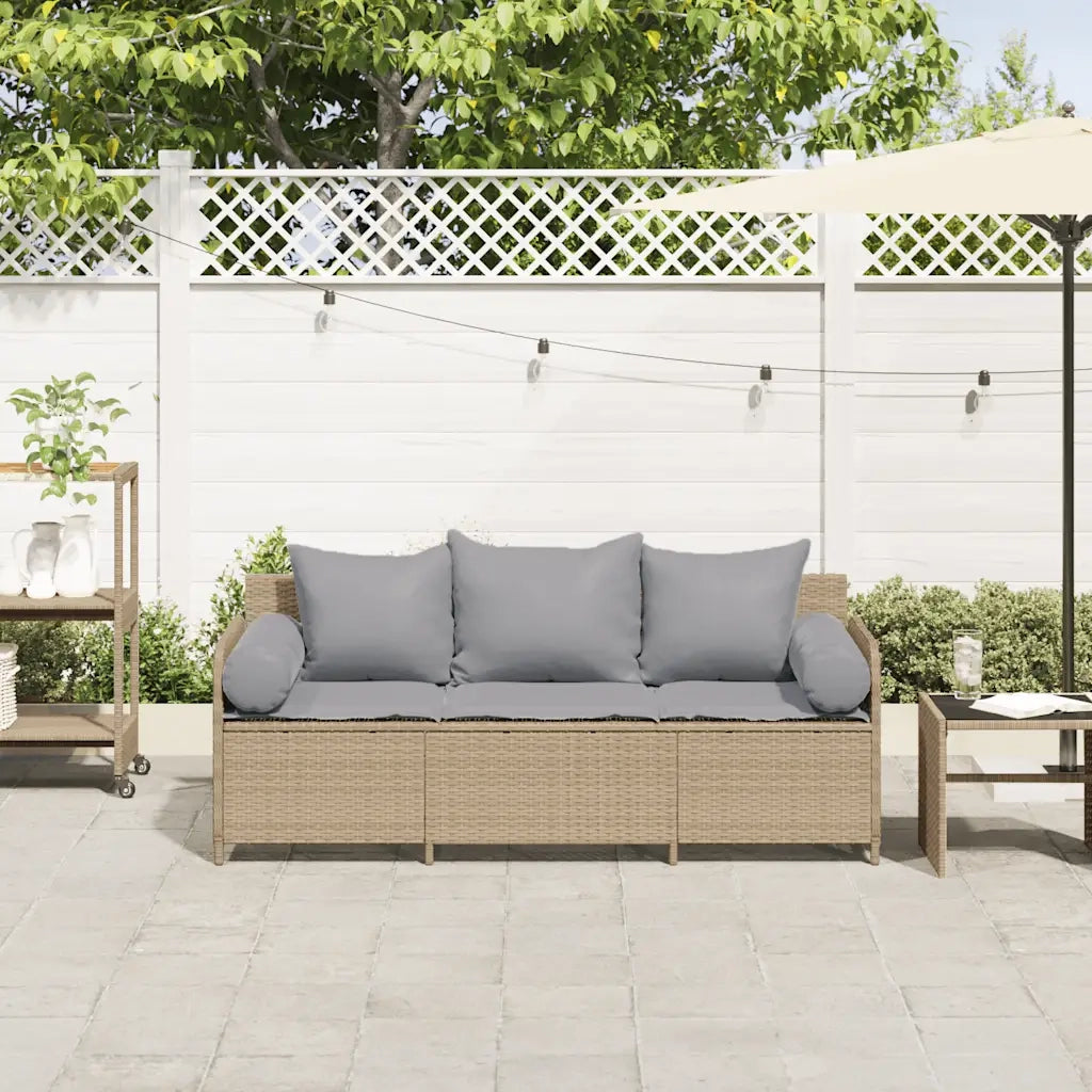 vidaXL Divano da Giardino con Cuscini a 3 Posti Beige in Polyrattan