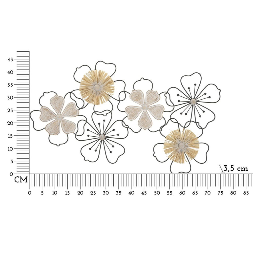Decorazione in Metallo 3D Fiori 53, Marrone, Metallo, 75x3,5x42 cm