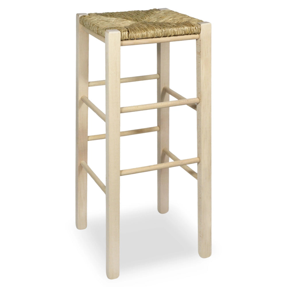 Sgabello bar h 73 cm in legno grezzo da dipingere seduta quadrata in paglia