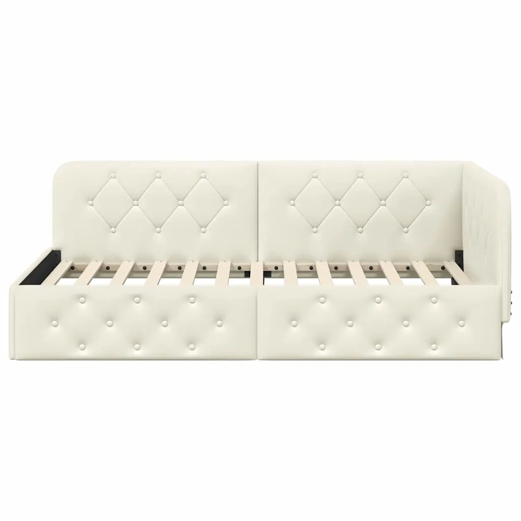 Cornice del letto ad angolo Crema 90 x 190 cm Velluto
