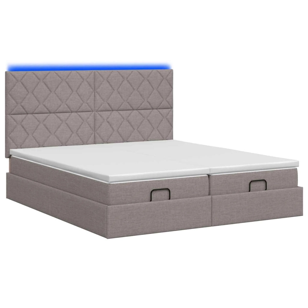Letto Ottomano con Materasso e LED Tortora 180 x 200 cm Tessuto 3458462