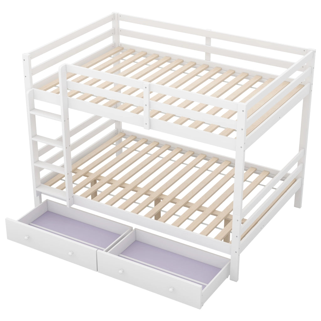 DESMIU Letto a castello 140 × 200 cm 2 posti con contenitore, scala, con materasso, in pino e MDF, bianco