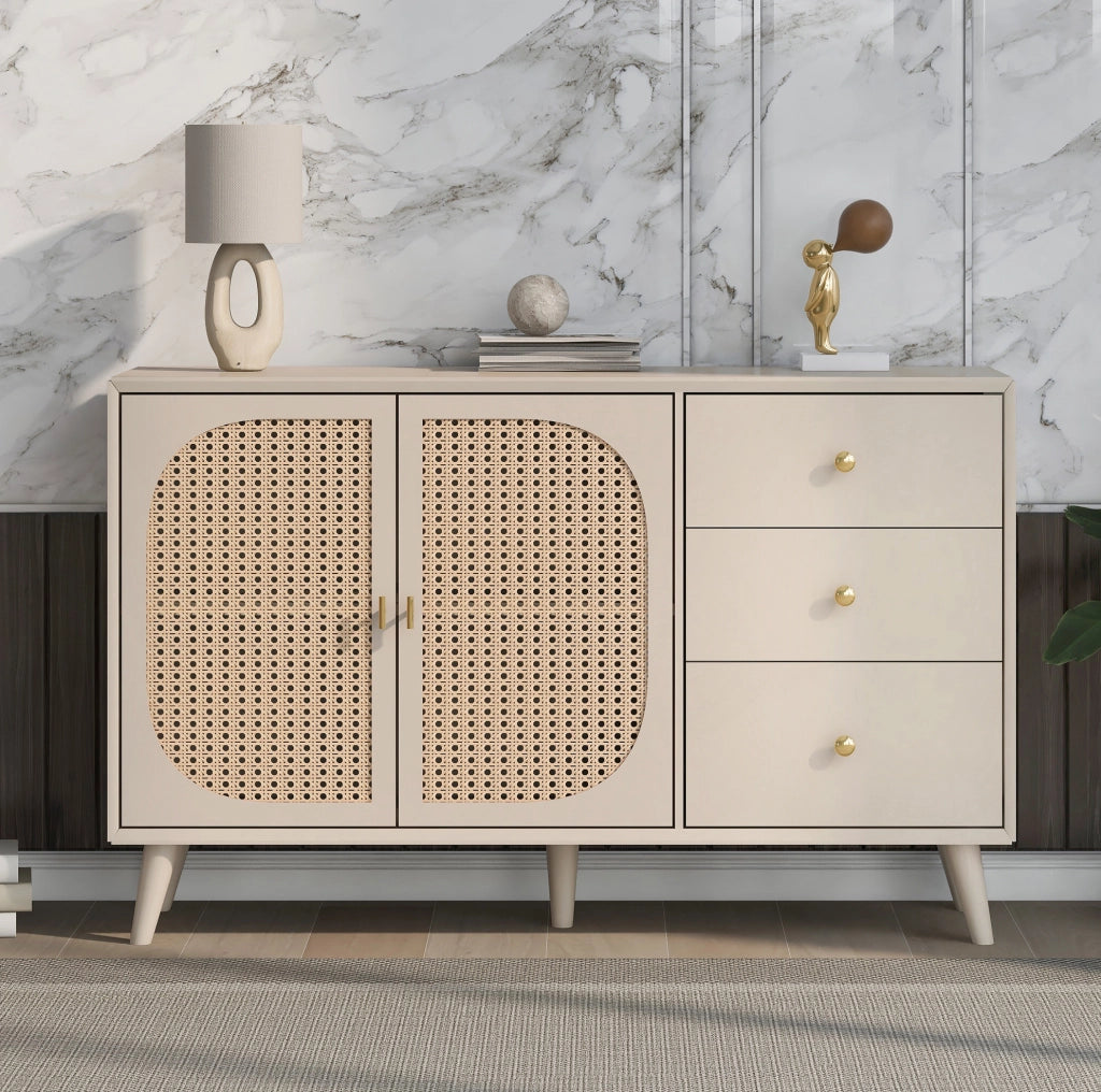 Credenza 120x40x82.5 cm con 2 ante e 3 cassetti; apertura a pressione; bianco crema