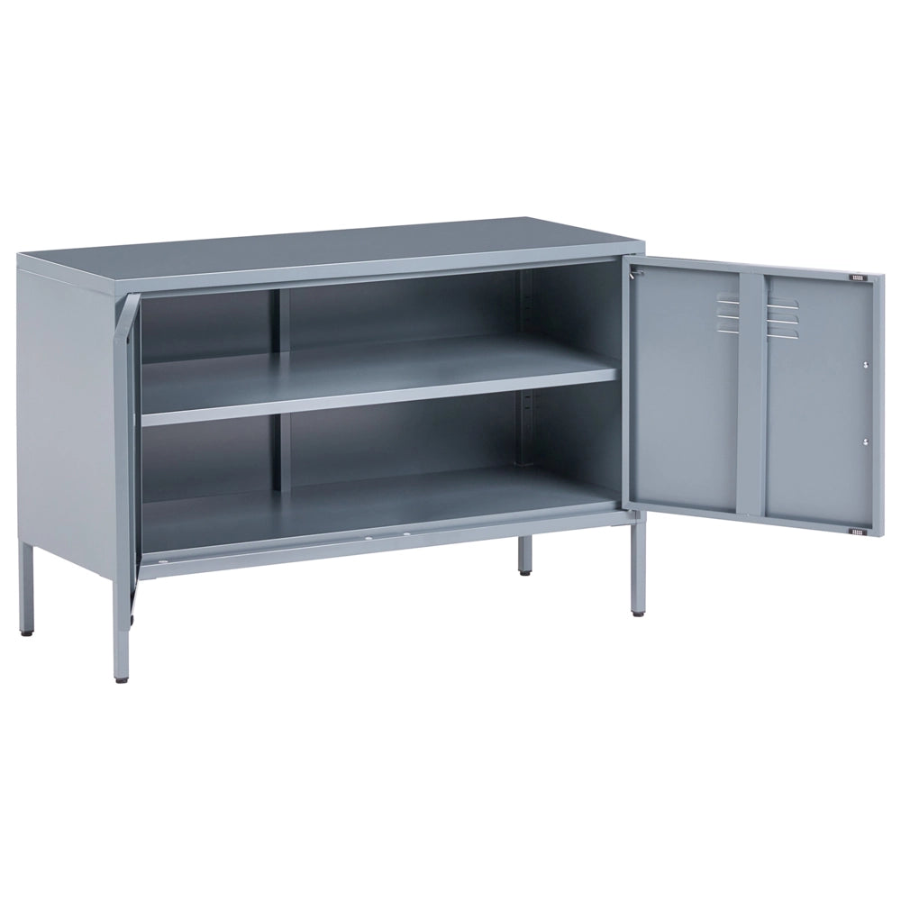 Credenza a 2 ante in acciaio grigio Home Office Mobili Ripiani Tappi per gambe Design industriale