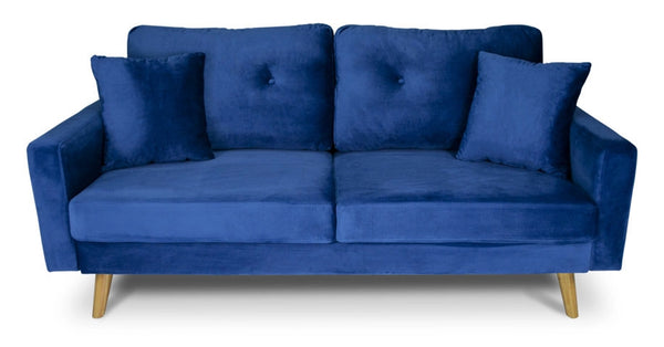 Divano 3 posti in velluto blu piedi in legno - Chloe - DI-CH07VLT-PL