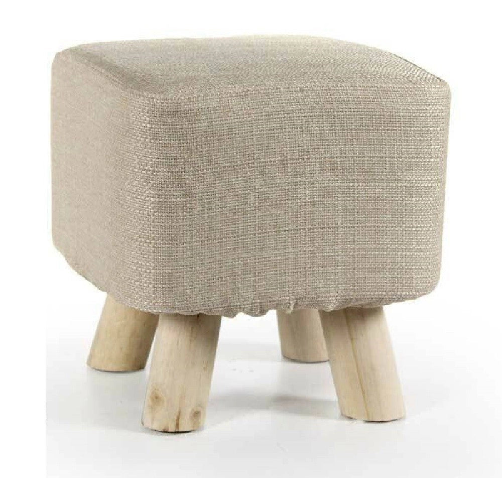 Trade Shop - Pouf Sgabello Poggiapiedi Quadrato Pouff Tessuto Piedi Legno Tortora 27x28cm 790010 -