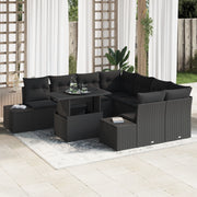 Set di Divani da Giardino 9 Pezzi con Cuscini Nero Polyrattan