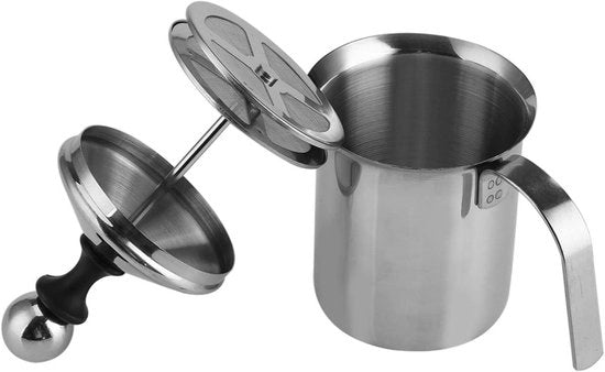 Melkopschuimer Manuale - Caffè Creamer - Barista a Casa - Filtro a Doppia Sfoglia - 800 ml - Argento
