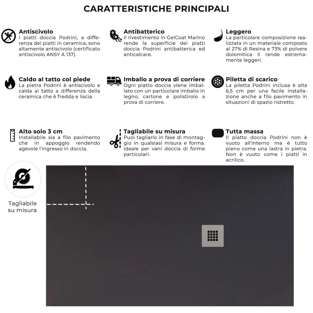 Piatto Doccia in Pietra 75x190 cm Bonussi Ardesia Everest Nero