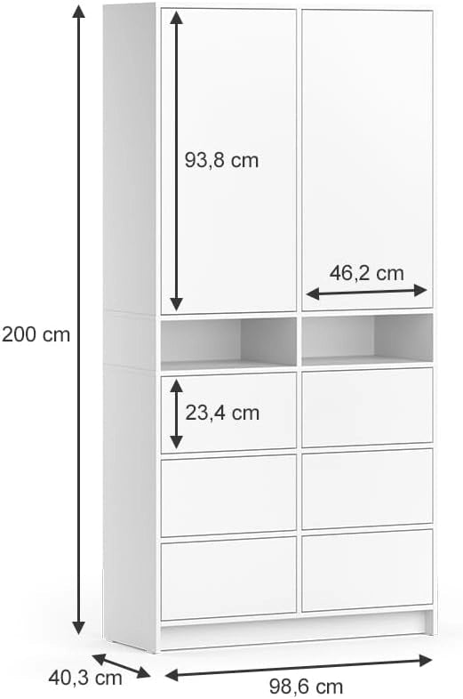 Armadio Naara, Bianco, 98.6 x 200 cm con cassetti