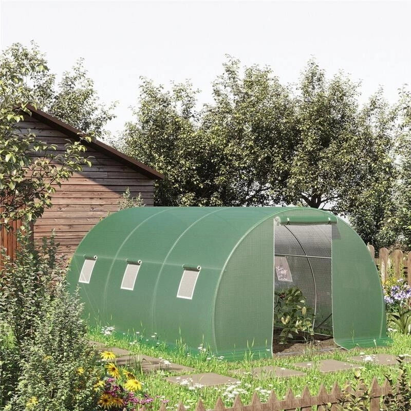 SERRA A TUNNEL DA ESTERNO CON COPERTURA IN PE PORTA CON CERNIERA E 6 FINESTRE VERDE