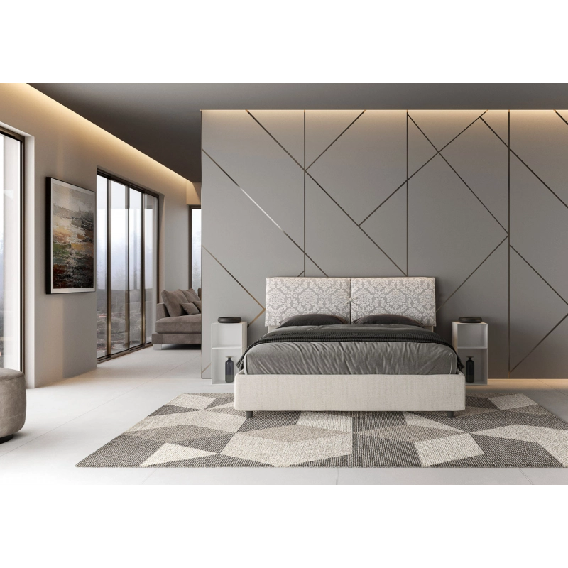 Letto imbottito Matrimoniale 160x210 cm tessuto Agata Mados - Con rete,Bianco/Bianco