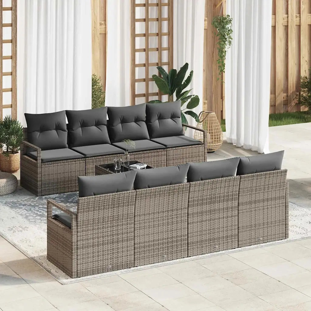 Set Divano da Giardino con cuscino 9 pcs Grigio polyrattan 3354978