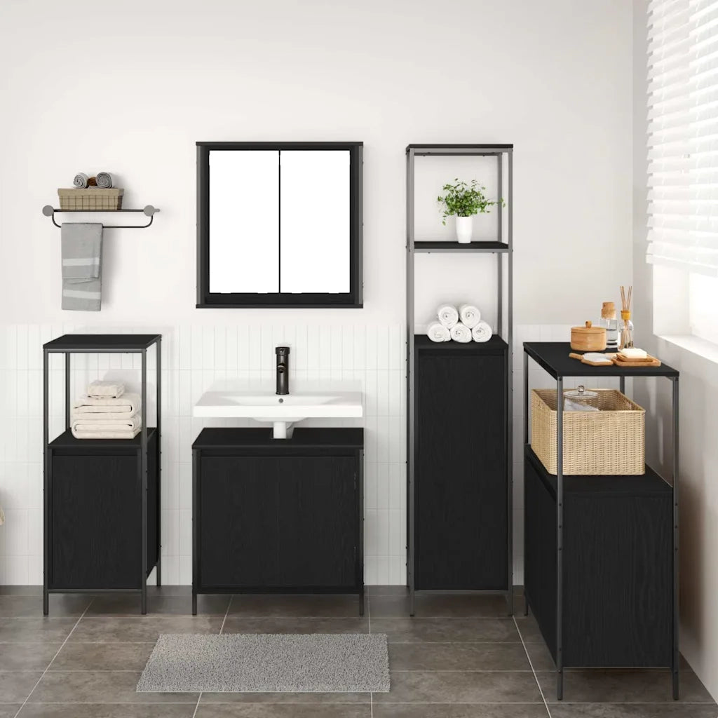 Set di mobili per il bagno 5 pcs Rovere Nero Legno multistrato 3328384