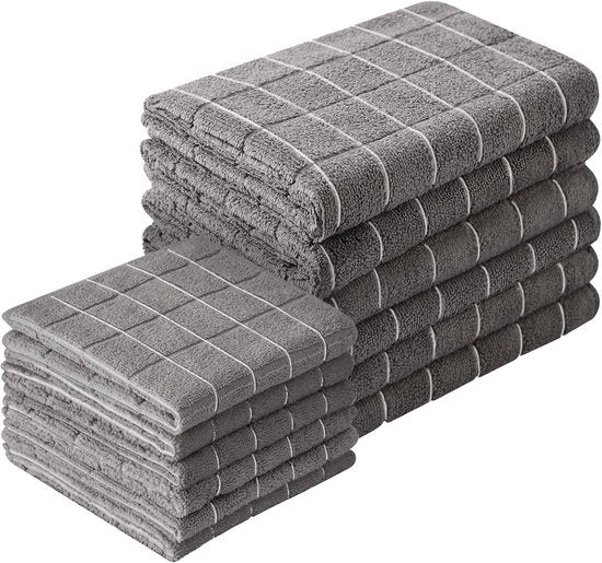 Set di tovaglioli in microfibra per cucina da 12 - 18 x 26 e 12 x 12 per cucinare e lavare - Grigio