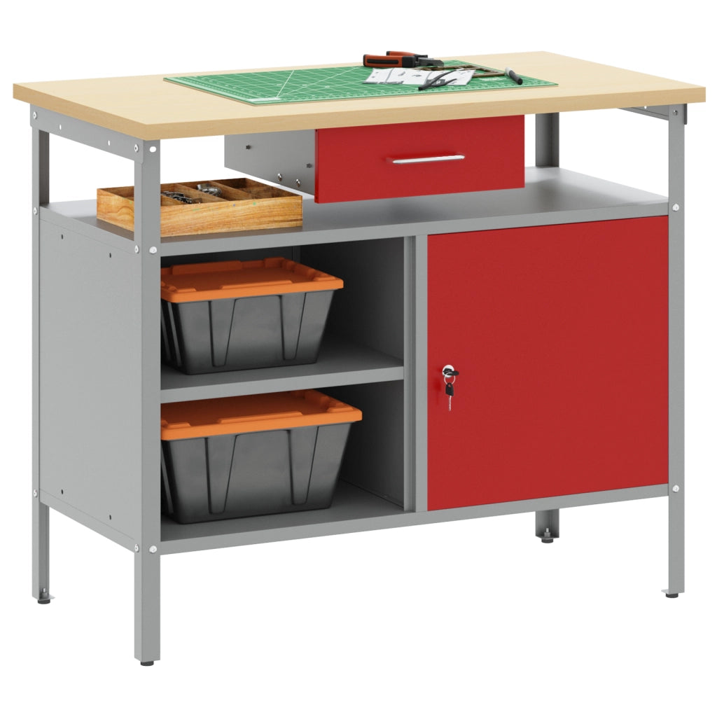 Banco da lavoro  con Porta Bloccabile Rosso 100x55x85 cm Acciaio