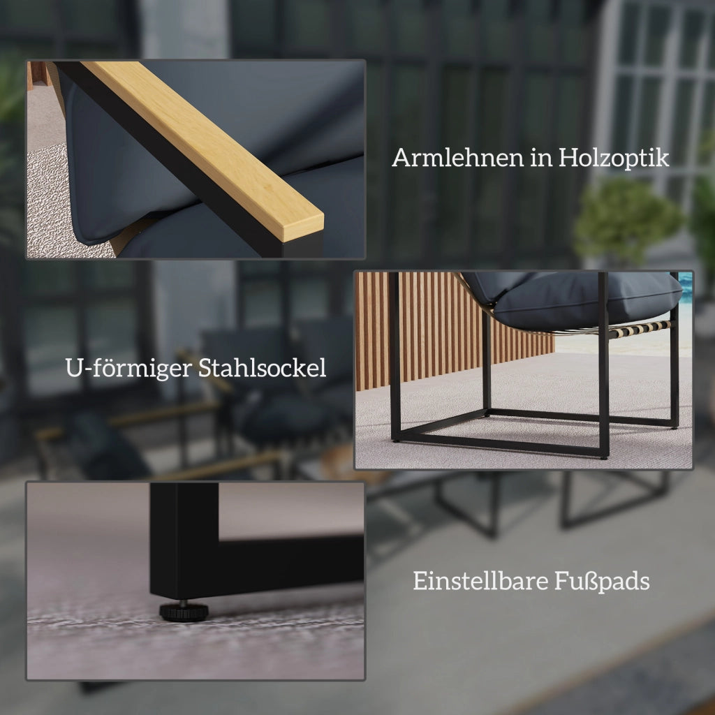 Set da giardino 4 pezzi con poltrone e divano ¨C zephmum ¨C grigio in acciaio e poliestere