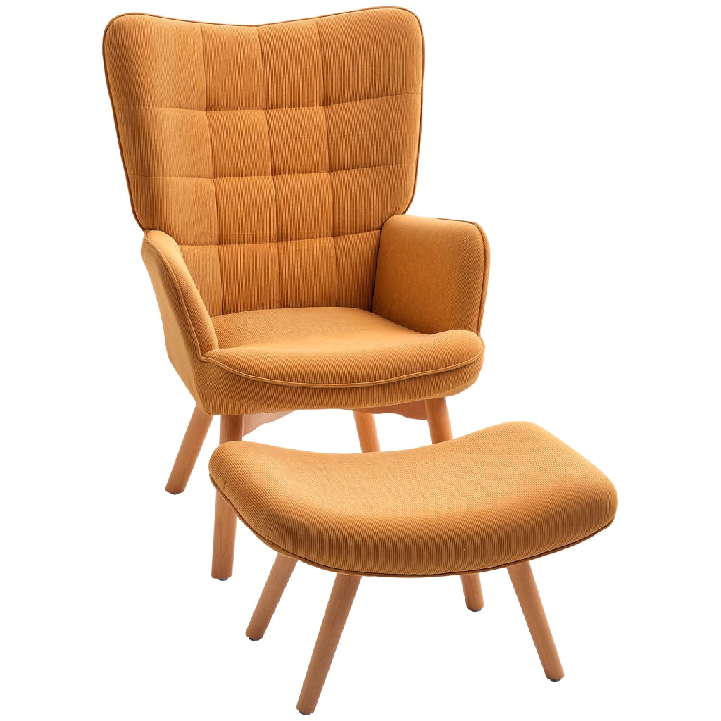 Poltrona relax con poggiapiedi in tessuto cord ¨C zephmum ¨C marrone, gambe in legno