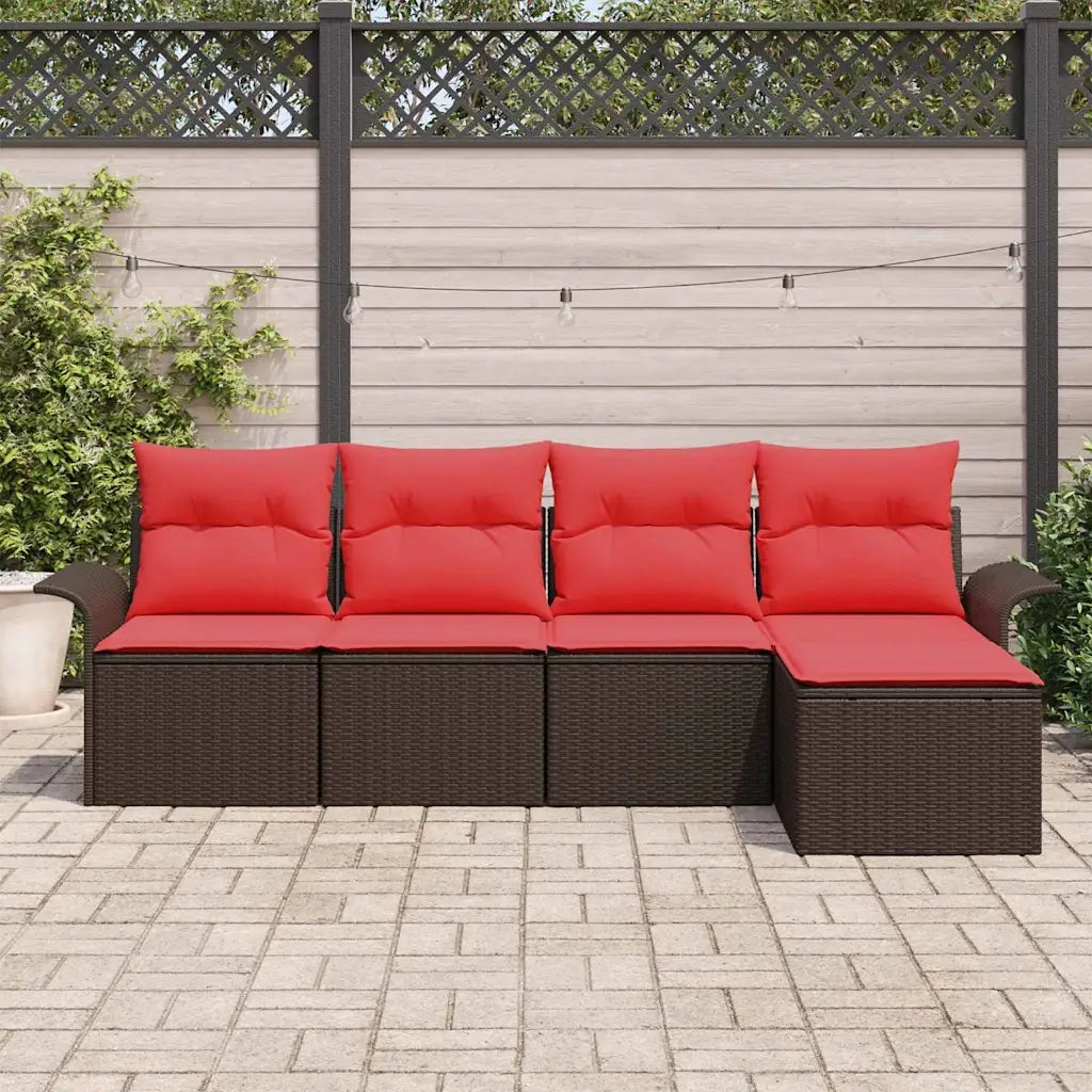 Set Divano da Giardino con cuscino 5 pz | Set Salotto da Giardino Marrone polyrattan