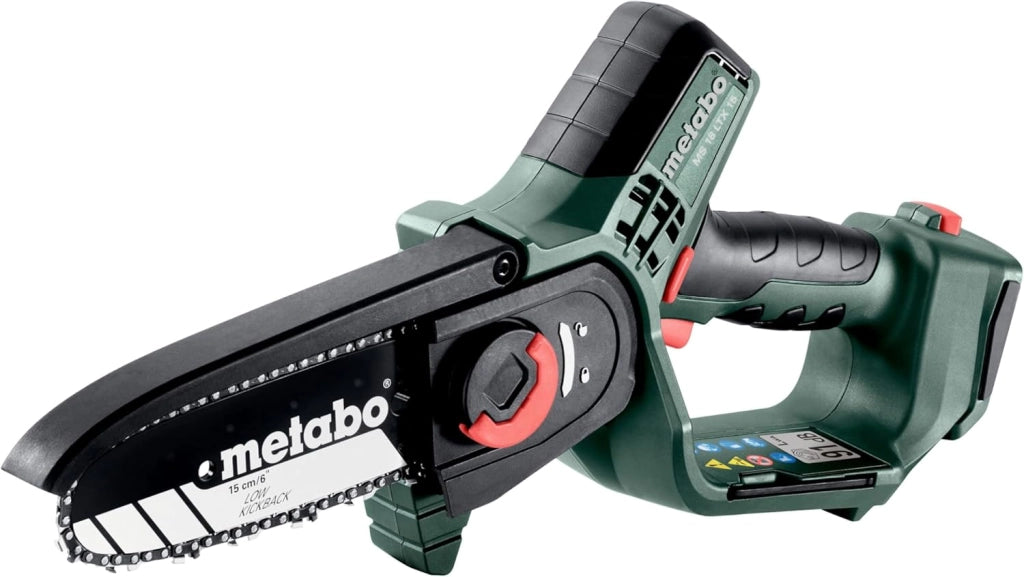 sega per arbusti a batteria MS 18 LTX 15 – 18V, lama da 15 cm – Ideale per la potatura di alberi e rami verdi, alta velocità della catena – Leggera e maneggevole – Inclusa metaBOX