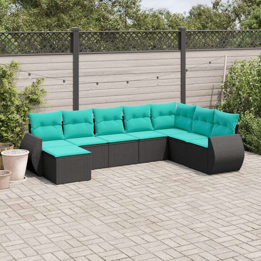Set Divani da Giardino 8 pz con Cuscini Nero in Polyrattan 3221756
