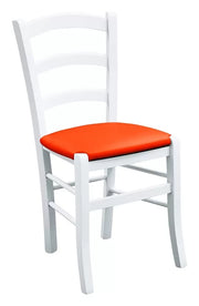 Set 2 sedie legno massello bianco seduta imbottita arancione