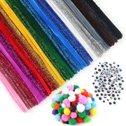 Set di tubi per pulizia 100 pezzi - Chenille colorata 300 x 6 mm - Occhi mobili 250 pezzi - Pompon multicolore 150 pezzi - Materiale per fai da te per bambini - Progetti di fai da te creativi
