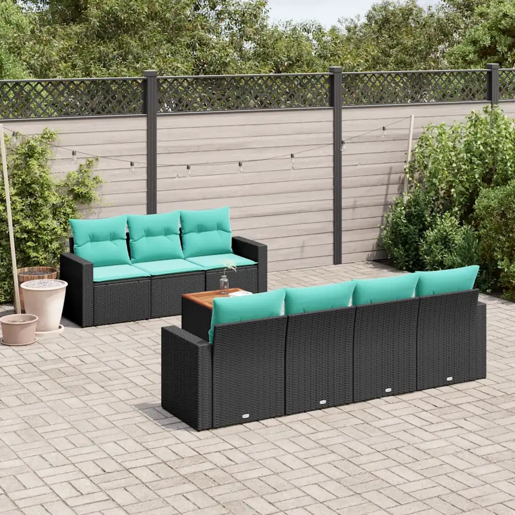 Set Divani da Giardino 8 pz con Cuscini Nero in Polyrattan