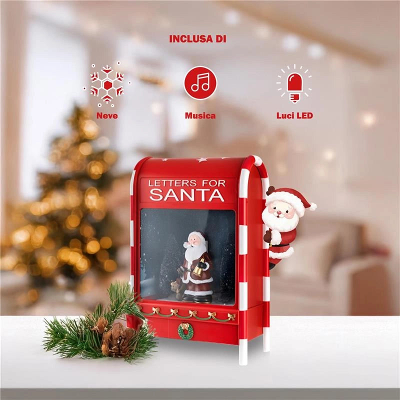 MAURY'S CASSETTA POSTALE ROSSA CON BABBO NATALE,LED,MUSICA E NEVE DIMENSIONI 25X15X40H CM