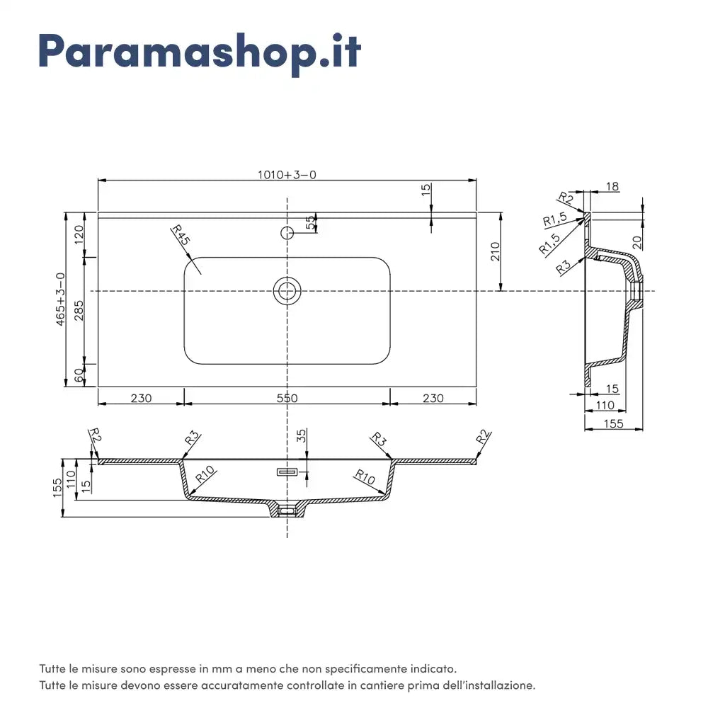 Lavabo da incasso 101x46cm in resina minerale | Vael