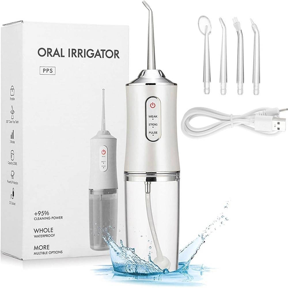 Trade Shop - Idropulsore Dentale Portatile 3 Modalità 4 Ugelli Ricambio Ipx7 Usb Ricaricabile -