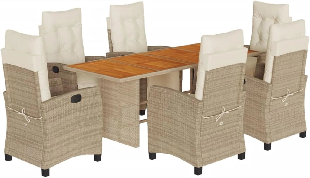 3212940 - Set da pranzo da giardino con cuscini in rattan sintetico beige, set tavolo e sedie da giardino, tavolo da terrazza all'aperto e sedie, set da giardino, mobili da esterno