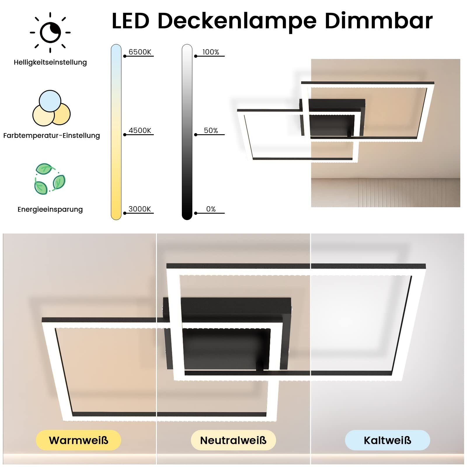 ZMH Lampada da soffitto moderna a LED in cristallo quadrato 2 luci dimmerabili con telecomando 52 W