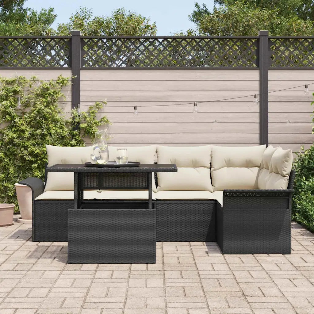 Set Divano da Giardino con cuscino 6 pcs Nero polyrattan 3348283