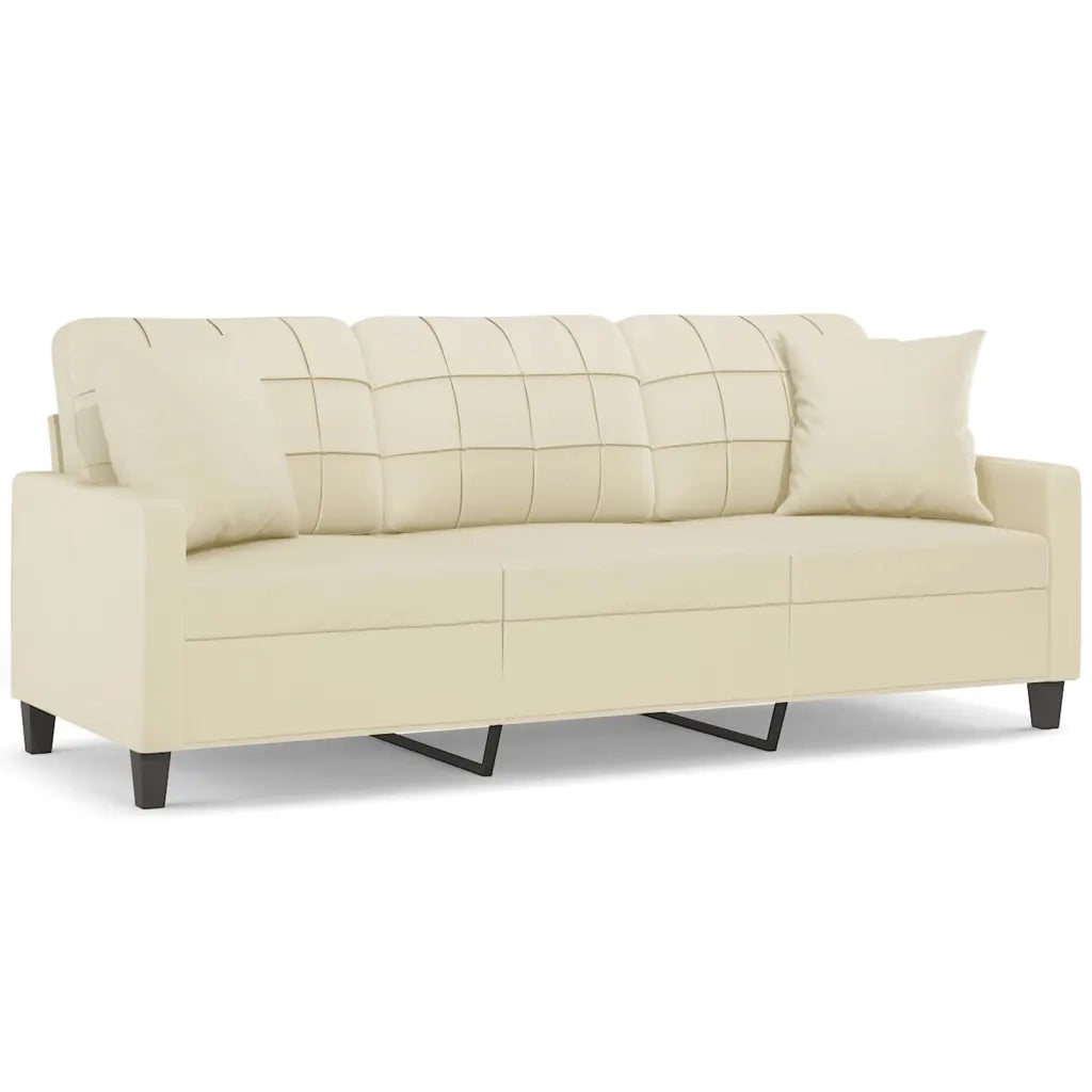 Divano | Divano da soggiorno | Sofa a 3 Posti con Cuscini Crema 180 cm in Similpelle