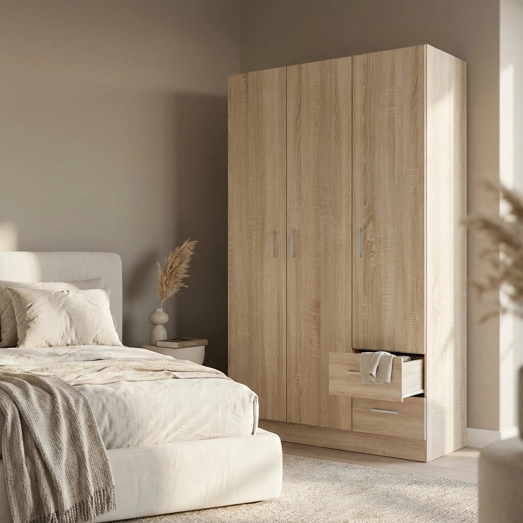 Armadio con 3 ante 2 cassetti in Legno Composito cm 120x52x190 - JOEY