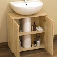 Mobiletto Bagno Sottolavabo Sospeso a 2 Ante con 2 Ripiani in Legno, Colore Naturale
