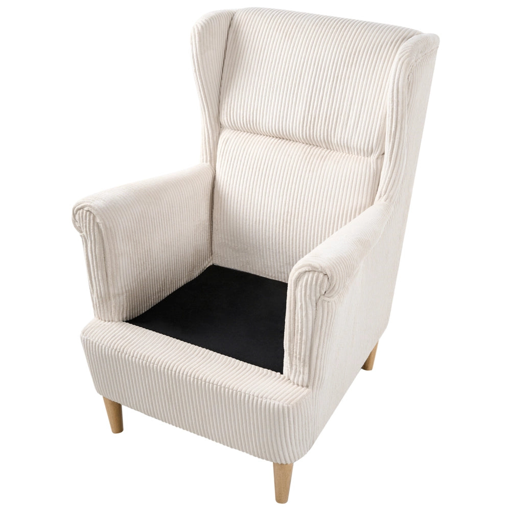 Poltrona con schienale alto rivestita in velluto a coste con gambe in legno Beige chiaro stile Tradizionale